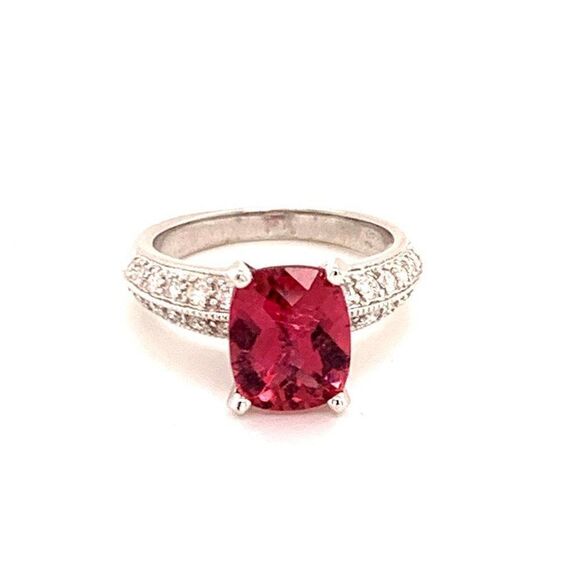 Diamond Tourmaline Rubellite Ring 6.75 14k Gold 4.10 TCW Certified $4,600 911206 - Picture 3 of 17